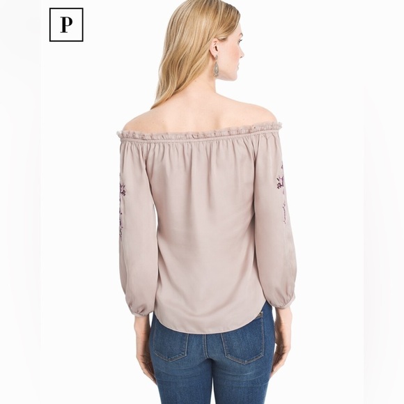 Whbm - Petite Off-The-Shoulder Embroidered Top - Picture 3 of 6